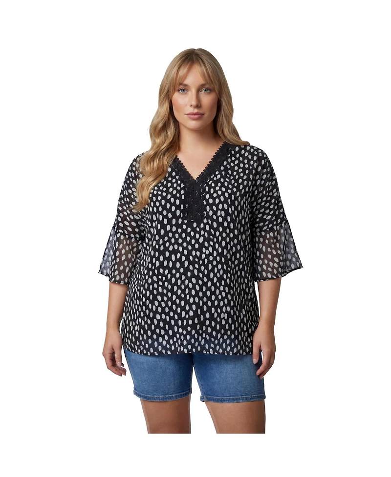 Avenue Plus Crochet Trim Caftan Women's Top