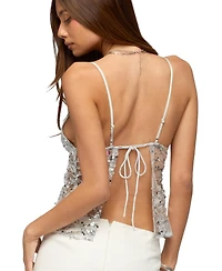 Edikted Women's Izzy Sheer Sequin Tie Back Top