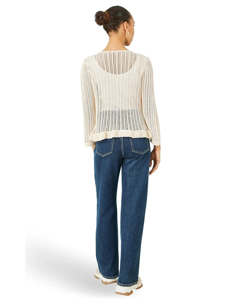 Yumi Women's Tie Front Pointelle Cardigan