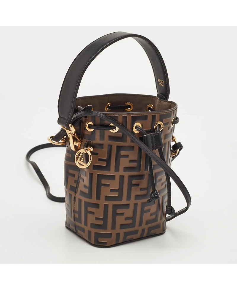 Pre-Owned Fendi Fendi Women's Mon Tresor Mini Ff Embossed Leather Bucket Bag