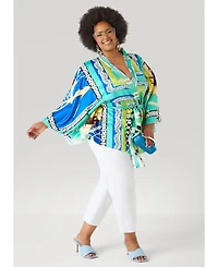 Ashley Stewart Women's Belted Printed Satin Duster