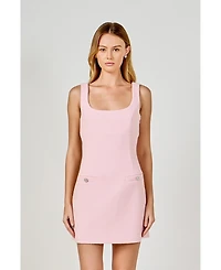 endless rose Women's Tweed Scoop Neck Mini Dress