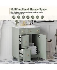 Phying 24 Inch Bathroom Storage Vanity Cabinet with Ceramic Sink 2 Drawers and Single Door Modern Home Bathroom Furniture