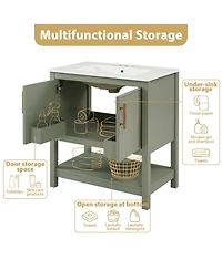 Phying 30 Inch Modern Bathroom Vanity with Ceramic Sink Large Versatile Storage Cabinet Freestanding Stylish Bathroom Furniture