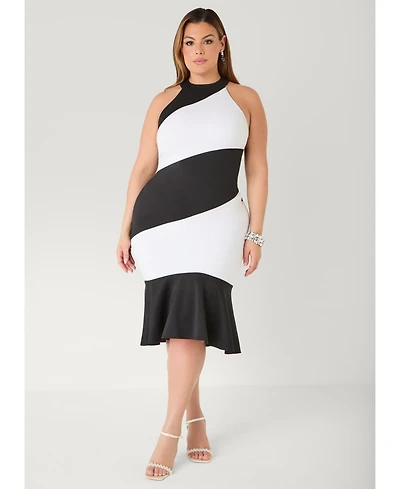 Ashley Stewart Women's Two Tone High Neck Midi Dress