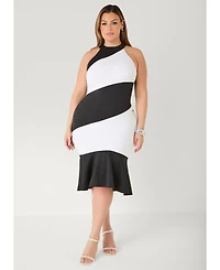 Ashley Stewart Women's Two Tone High Neck Midi Dress