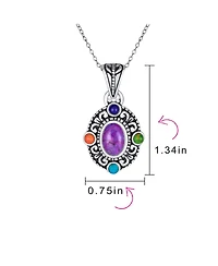 Bling Jewelry Southwest Style Oval Cabochon Multicolor Purple Turquoise Medallion Pendant Necklace Oxidized Sterling Silver