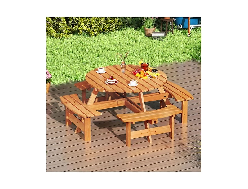 Mondawe 8-Person Round Picnic Table Set Circular Patio Dining Camping Table with Benches