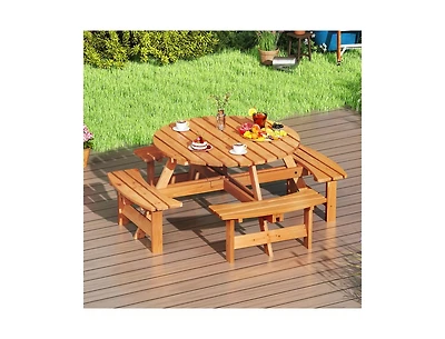 Mondawe 8-Person Round Picnic Table Set Circular Patio Dining Camping Table with Benches