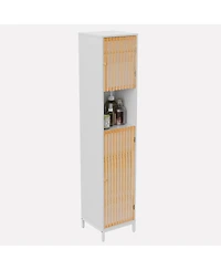 Midola Bathroom Tall Storage Cabinet with Bamboo Slats Door and Elegant Design Easy Assembly for Bathroom