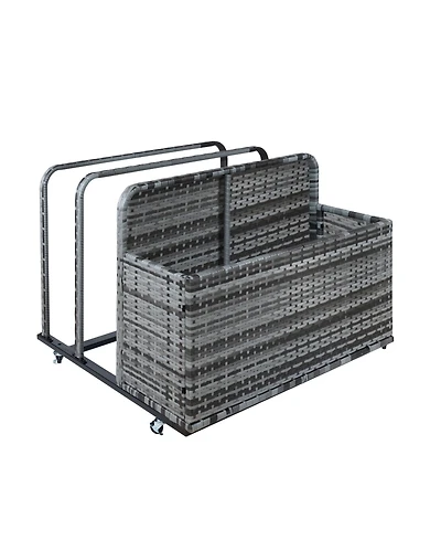 gaomon Pool Float Storage Box with Wheels, Double Layer Pe Rattan, Water-Resistant, Fold-Out Shelves, for Poolside and Patio