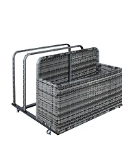 gaomon Pool Float Storage Box with Wheels, Double Layer Pe Rattan, Water-Resistant, Fold-Out Shelves, for Poolside and Patio