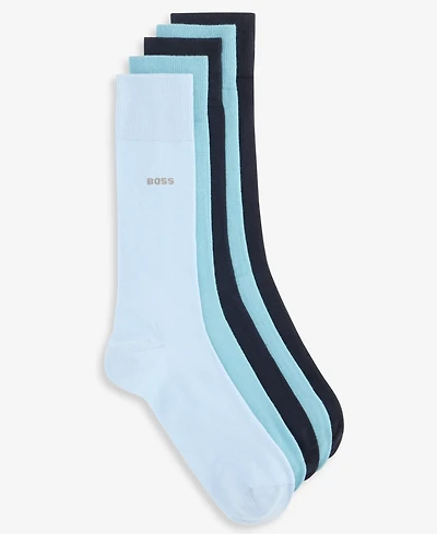 Boss by Hugo Boss Men's Ribbed-Cuff Logo Crew Socks, 5-Pack