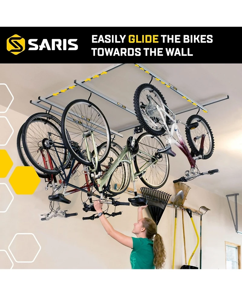 Saris Cycle Glide Ceiling Bike Rack, 4 Bike Capacity Bike Hanging System