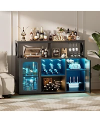 Aheaplus Wine Bar cabinet with Glass Holders and Doors, Buffet Power Outlet