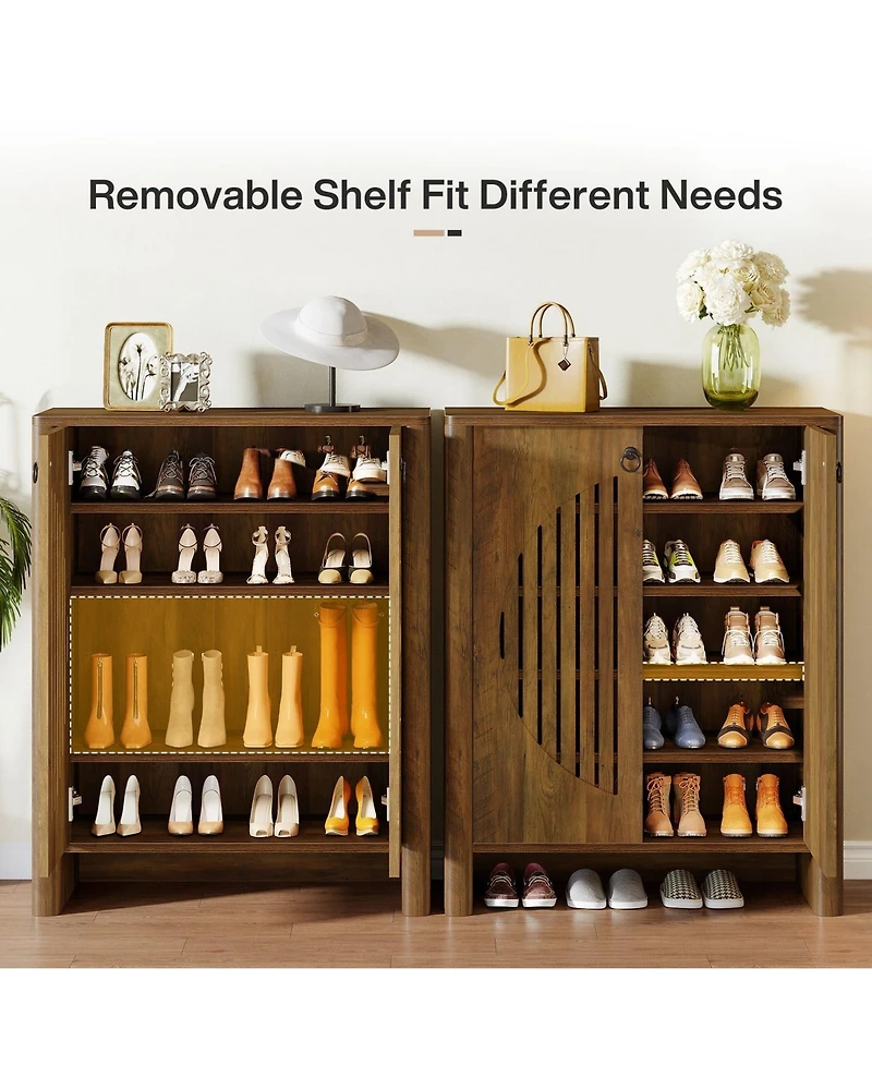 Slickblue 5 Tier Shoe Cabinet with Doors and Removable Storage Shelf
