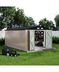 Durable Steel Outdoor Metal Storage Shed With Lockable Security Door Ventilation Vents And Easy Assembly For Backyard Patio Lawn Yard