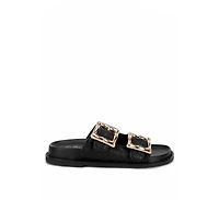 London Rag Women's Zooper Chunky Buckle Slip-On Flats