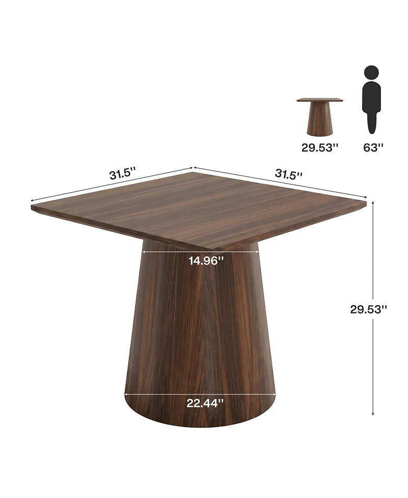 Tribesigns Square Dining Table, 31.5" Small Space Kitchen Table with Pedestal Base, Mid-Century Modern Wooden Dinner Table for 4