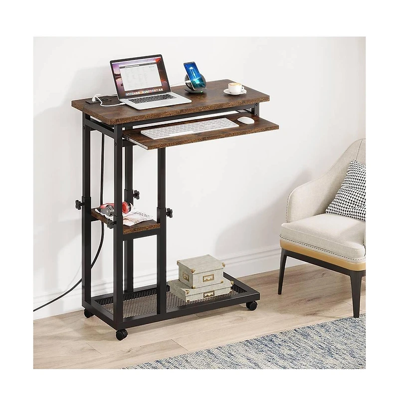 Slickblue Mobile C Table with Power Outlet for Sofa and Bedside Use