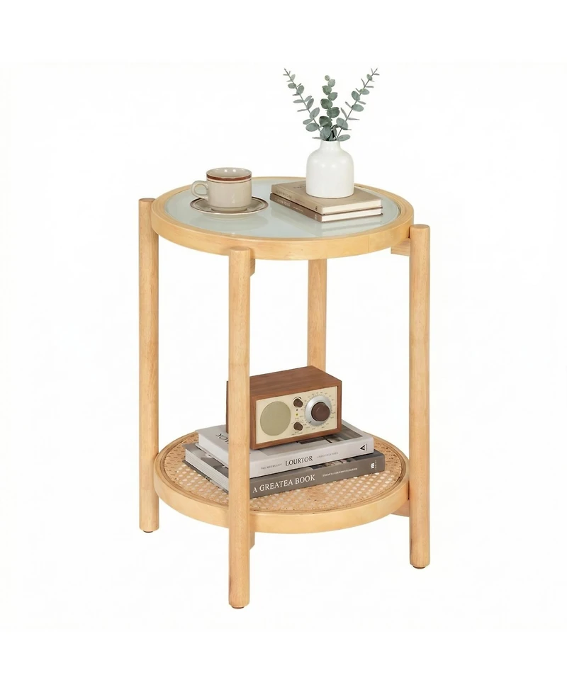 Slickblue Modern 2-Tier Round Side Table with Tempered Glass