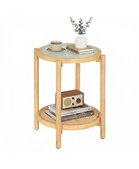 Slickblue Modern 2-Tier Round Side Table with Tempered Glass