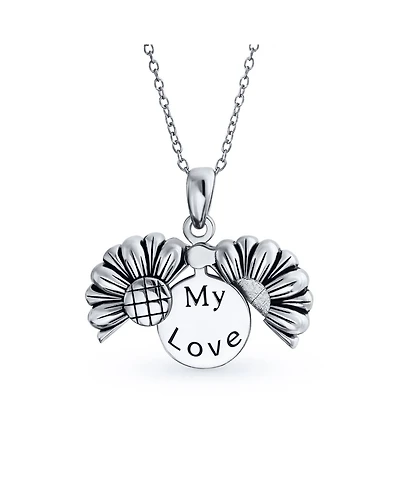 Bling Jewelry Sterling Silver Sunflower Open Locket Pendant Necklace Floral Design "My Love" Inspirational Message