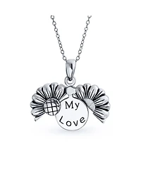 Bling Jewelry Sterling Silver Sunflower Open Locket Pendant Necklace Floral Design "My Love" Inspirational Message