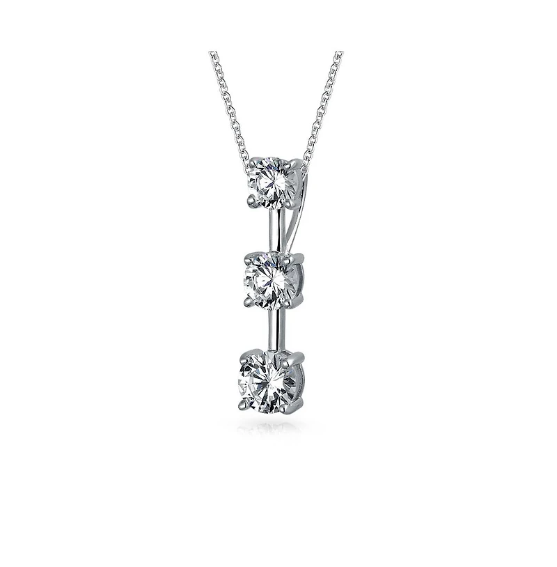 Bling Jewelry Romantic Past Present Future Pendant Necklace 2.5CaraT Solitaire Cubic Zirconia .925 Sterling Silver