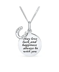 Bling Jewelry Inspirational Love and Luck Quote Round Disc Equestrian Horseshoe Pendant Necklace .925 Sterling Silver