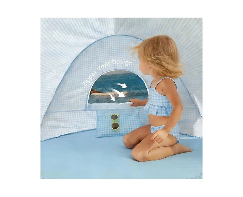 Tiny Land One-Stop Beach Tent Set - Play Tent for Outdoor Fun – Light Blue Gingham