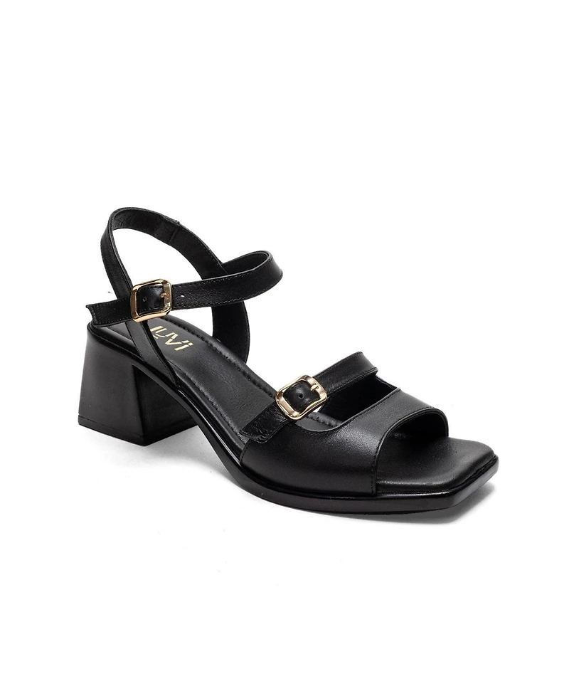 Forever & Always Shoes Women's Yolen Leather Block Heel Sandal