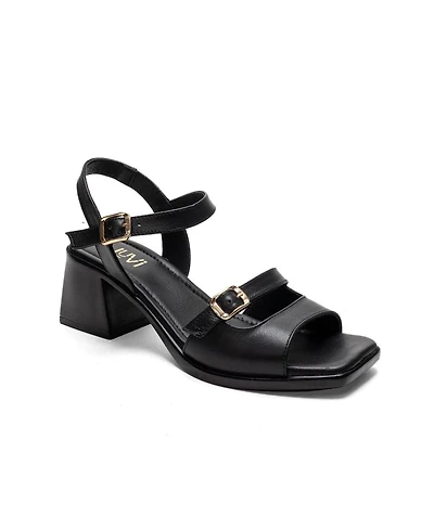 Forever & Always Shoes Women's Yolen Leather Block Heel Sandal