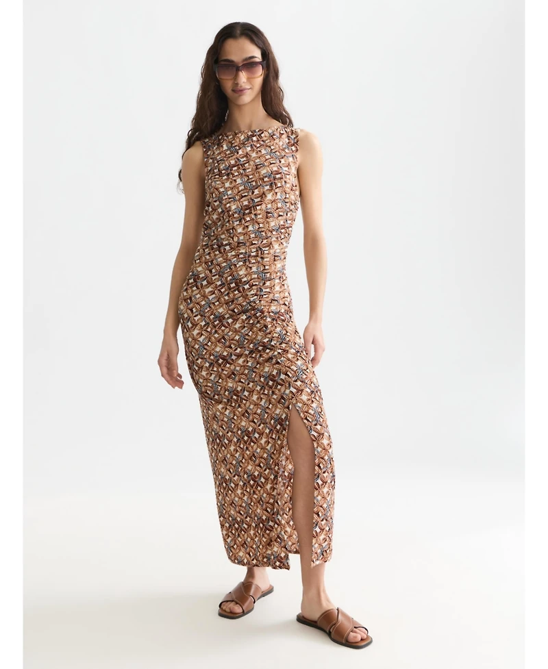 Scotch & Soda Women's and Dresses Printed Textured Midi Dress, Tiles Flower Doeskin, Large