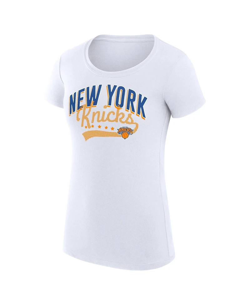 G-iii 4Her by Carl Banks Women's White New York Knicks Super-Slim Fit Lightweight Filigree Logo T-Shirt