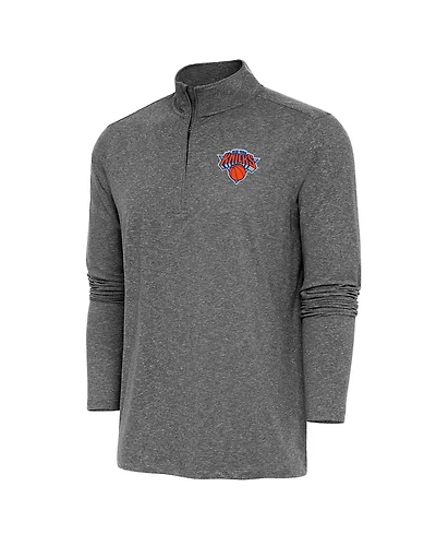 Antigua Men's Heather Black New York Knicks Hunk Quarter-Zip Pullover Sweatshirt