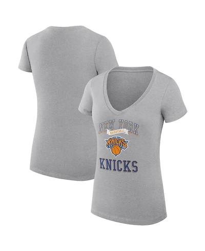 G-iii 4Her by Carl Banks Women's Heather Gray New York Knicks Super-Slim Fit Lightweight Team Logo V-Neck T-Shirt