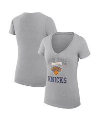 G-iii 4Her by Carl Banks Women's Heather Gray New York Knicks Super-Slim Fit Lightweight Team Logo V-Neck T-Shirt
