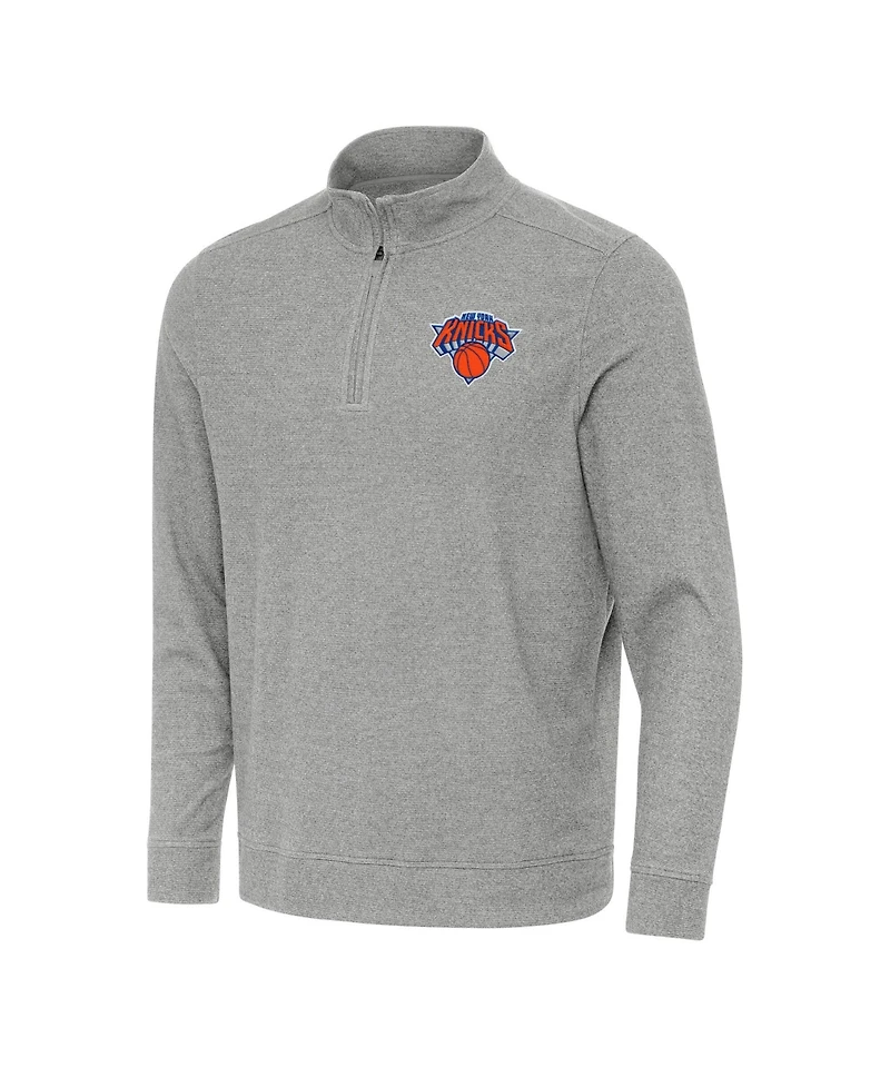 Antigua Men's Heather Gray New York Knicks Subtle Quarter-Zip Sweatshirt