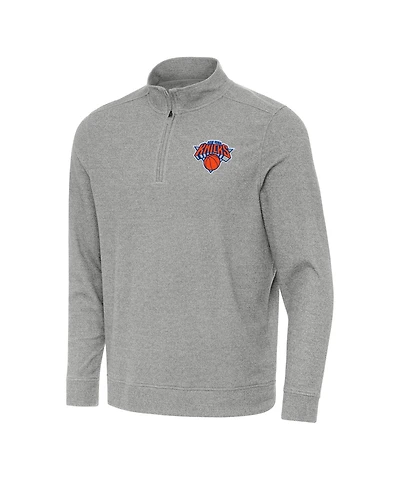Antigua Men's Heather Gray New York Knicks Subtle Quarter-Zip Sweatshirt