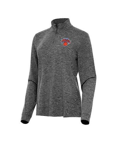 Antigua Women's Heather Black New York Knicks Mentor Quarter-Zip Mock Long Sleeve Sweatshirt