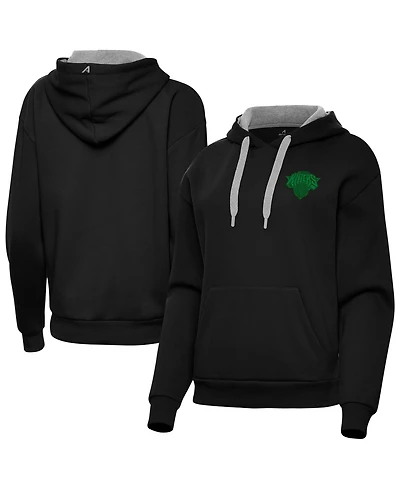 Antigua Women's Black New York Knicks St. Patrick's Day Victory Pullover Hoodie