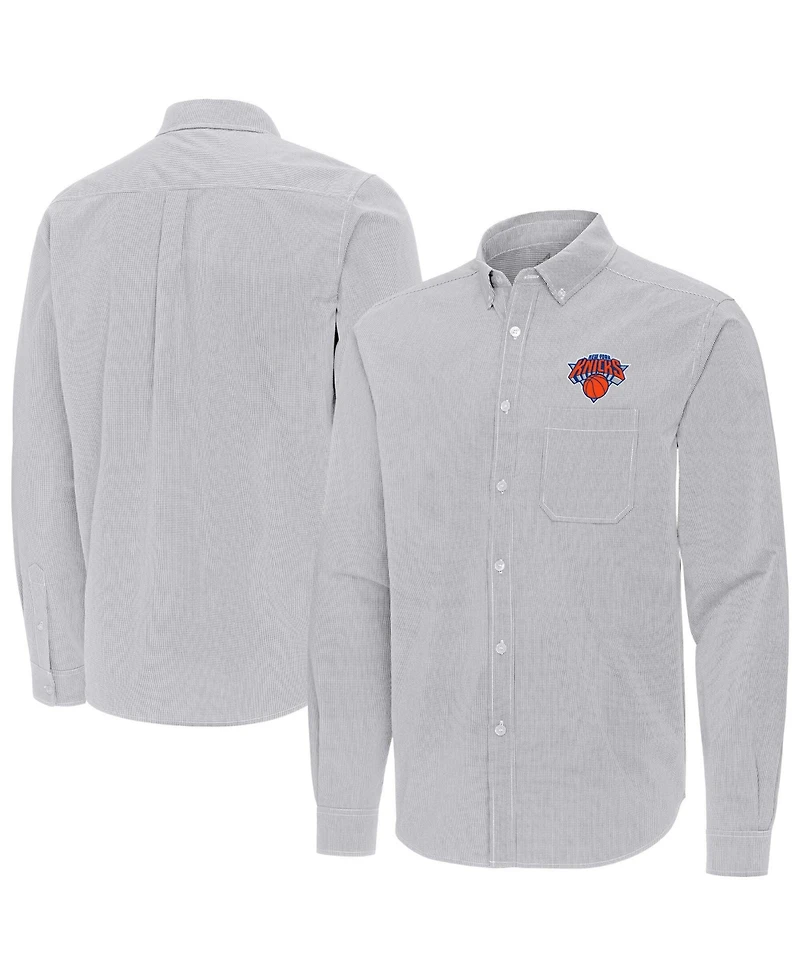 Antigua Men's New York Knicks Porter Woven Long Sleeve Button-Down Shirt