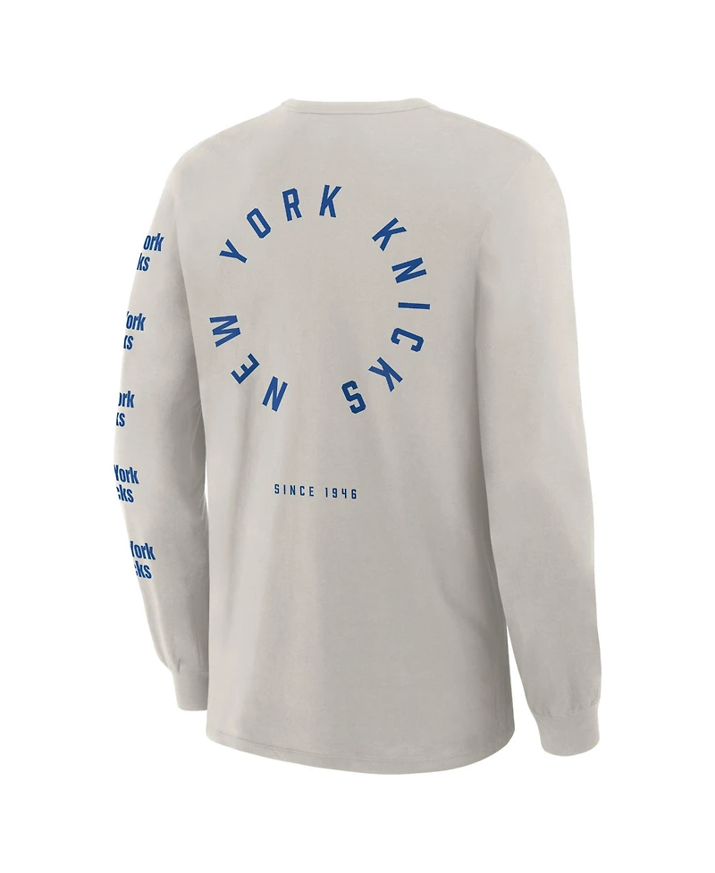 Fanatics Men's Cream New York Knicks Crossover Collection Ball Screen Action Premium Long Sleeve T-Shirt