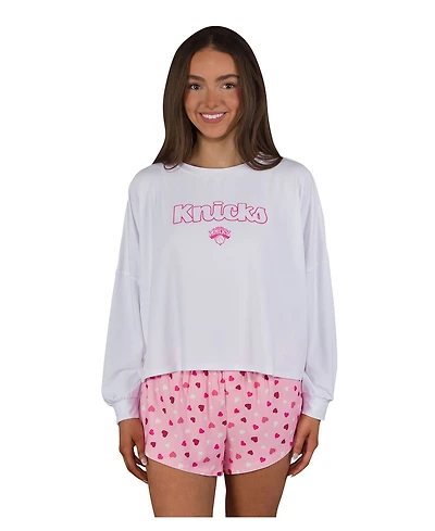 Concepts Sport Women's 2-Piece New York Knicks Lyric Long Sleeve Top and Shorts Set