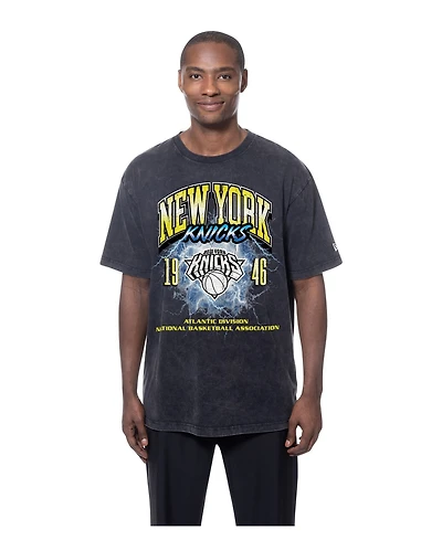 New Era Men's Black York Knicks Lifestyle Capsule Lightning Round Mineral Wash T-Shirt