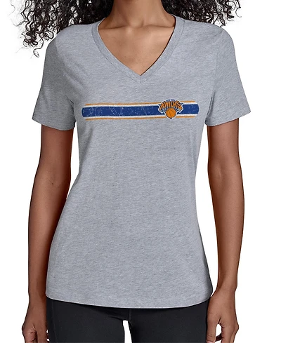 Starter Women's Gray New York Knicks Team Stripe V-Neck T-Shirt