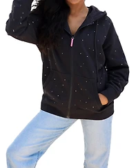 Terez Women's Black New York Knicks Oversized Allover Gemstone Full-Zip Hoodie