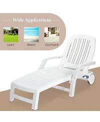 Costway Lounge Chair Chaise Adjust Recliner Weather Resistant Wheel