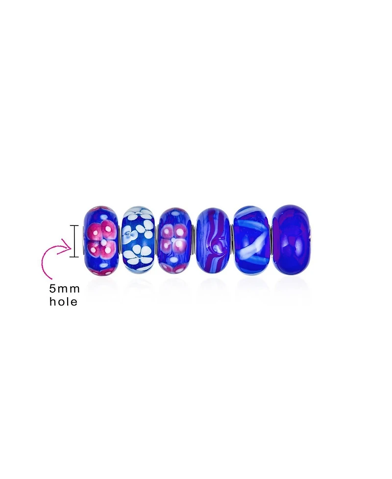 Bling Jewelry Mixed Set Floral Murano Glass Flower Charm Bead Sterling Silver Core For Bracelet